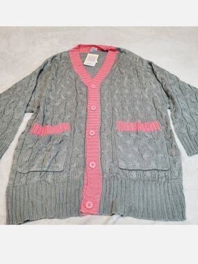 NWT Lularoe Gray Pink Classic Cozy Cottagecore Oversized‎ Knit Long Cardigan L